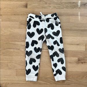 Kids Heart Print Joggers - Black and White